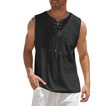 Linen Tank Top Sleeveless T-Shirt Lace-up